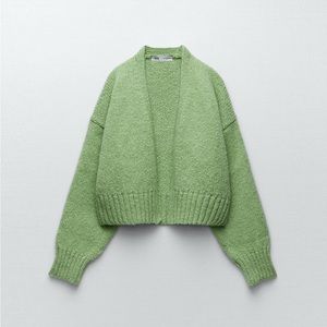 Zara Mint Sage Cropped Open Front Knit Cardigan